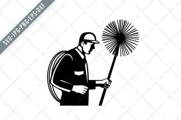 Chimney Sweeper Holding a Sweep Retro Illustration Guide