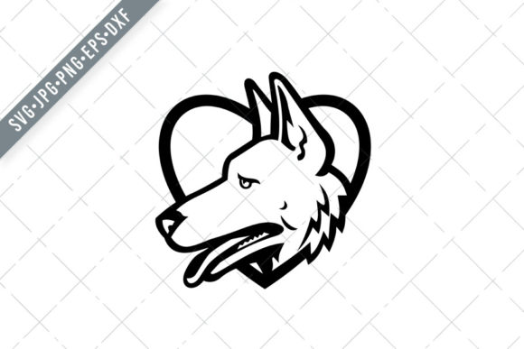 German Shepherd Dog Head Heart Design Assets
