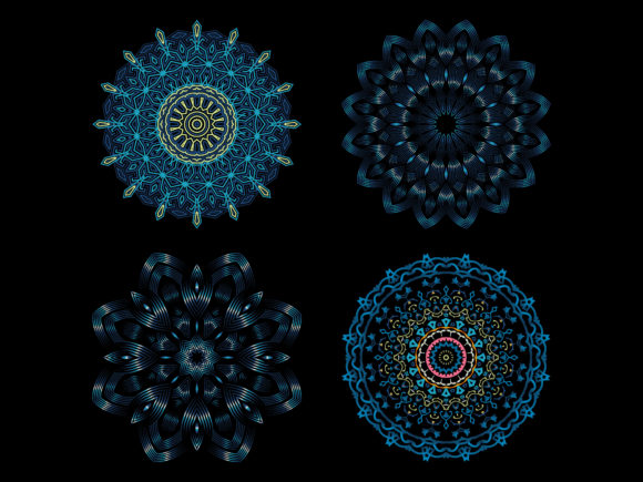 Mandala Pattern Bundle Blue Flower for Design Projects