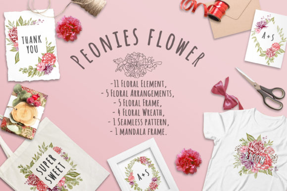 Peonies Floral Set Illustration: A Creative Tool for Personal and Professional Projects