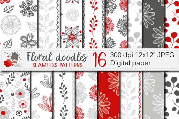 Red and Gray Floral Digital Paper: A Versatile Design Resource