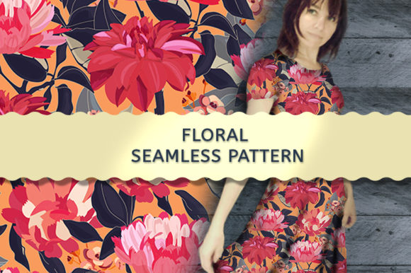 Red Asters, Dahlias, Chrysanthemums: Vector Seamless Pattern