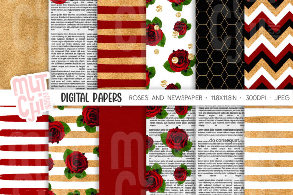 Roses Newspaper Digital Paper Set for Creative Projects