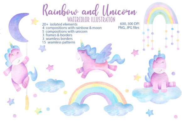 Watercolor Unicorn and Rainbow: A Complete Design Toolkit